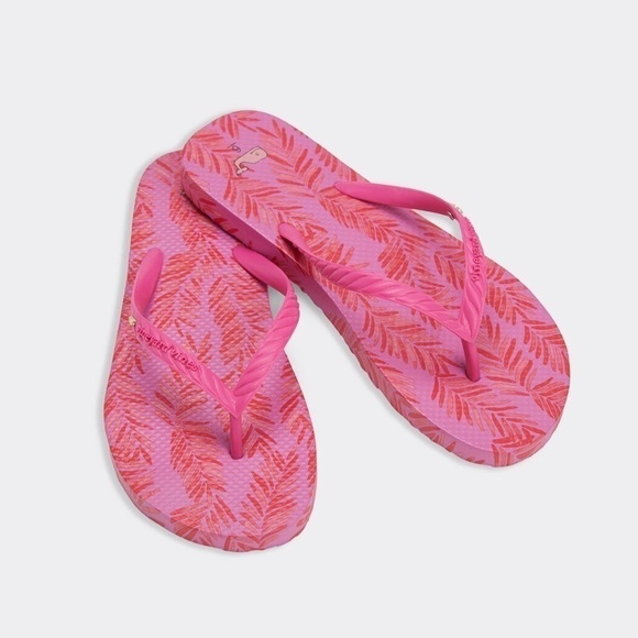 Vinyard Vines Printed Flip Flops Pink Raspberry Size 10 Gold Whale - Picture 1 of 5